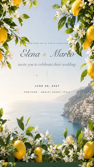 Waterside digital wedding invitation, first screen